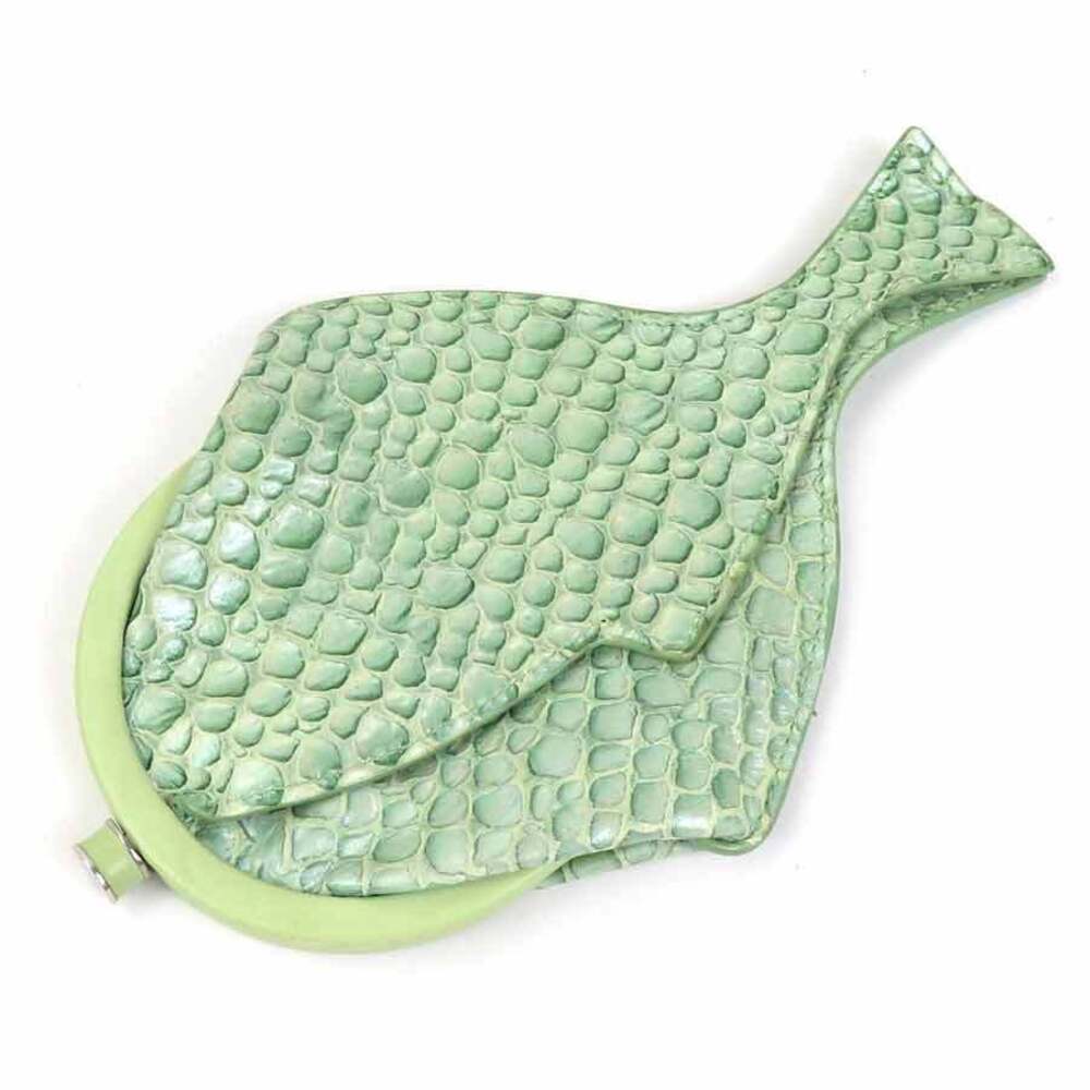 Bottega Veneta coin case Wallet Fish Motif Embossed Leather Green